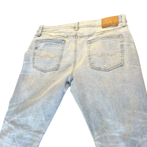 American Eagle Distressed Stretch Jeans Mens 36x32 Light Wash Ripped AirFlex - Picture 9 of 11